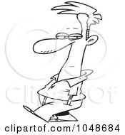 Royalty Free RF Clip Art Illustration Of A Cartoon Black And White Outline Design Of A Guy Strolling