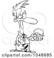 Royalty Free RF Clip Art Illustration Of A Cartoon Black And White Outline Design Of A Businessman With Beer by toonaday