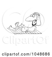 Royalty Free RF Clip Art Illustration Of A Cartoon Black And White Outline Design Of An Arabian Man Sun Bathing by toonaday
