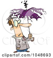 Poster, Art Print Of Cartoon Man Under A Struck Umbrella