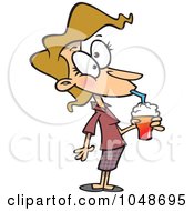 Cartoon Woman Drinking A Milkshake