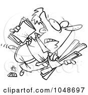 Poster, Art Print Of Cartoon Black And White Outline Design Of A Clumsy Businessman Stumbling