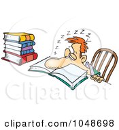 Cartoon Tired Man Falling Asleep While Studying