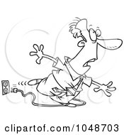 Royalty Free RF Clip Art Illustration Of A Cartoon Black And White Outline Design Of A Businessman Stumbling Over A Cord
