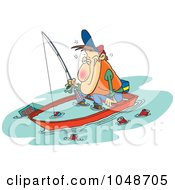 Cartoon Drunk Man Fishing In A Sinking Boat