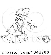 Poster, Art Print Of Cartoon Black And White Outline Design Of A Bowler Releasing A Ball