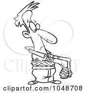 Royalty Free RF Clip Art Illustration Of A Cartoon Black And White Outline Design Of A Man Wearing A Long Festive Sweater