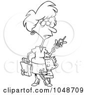 Royalty Free RF Clip Art Illustration Of A Cartoon Black And White Outline Design Of A Boy Hugging His Super Mom