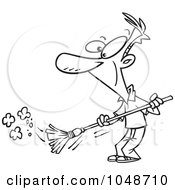 Poster, Art Print Of Cartoon Black And White Outline Design Of A Man Sweeping