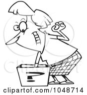 Poster, Art Print Of Cartoon Black And White Outline Design Of A Woman Reaching In A Surprise Box