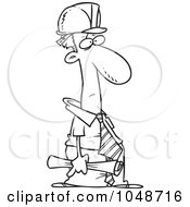 Royalty Free RF Clip Art Illustration Of A Cartoon Black And White Outline Design Of A Grouchy Engineer