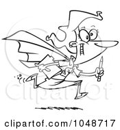 Royalty Free RF Clip Art Illustration Of A Cartoon Black And White Outline Design Of A Super Secretary