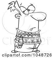 Poster, Art Print Of Cartoon Black And White Outline Design Of A Man Wearing A Festive Sweater