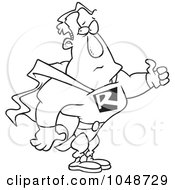 Royalty Free RF Clip Art Illustration Of A Cartoon Black And White Outline Design Of A Super Man Holding A Thumb Up