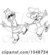 Poster, Art Print Of Cartoon Black And White Outline Design Of A Couple Swing Dancing