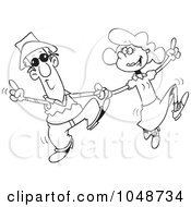 Royalty Free RF Clip Art Illustration Of A Cartoon Black And White Outline Design Of A Couple Swing Dancing