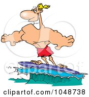 Poster, Art Print Of Cartoon Buff Surfer Riding A Wave