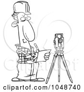 Royalty Free RF Clip Art Illustration Of A Cartoon Black And White Outline Design Of A Construction Surveyor by toonaday