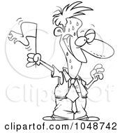 Royalty Free RF Clip Art Illustration Of A Cartoon Black And White Outline Design Of A Surrendering Businessman