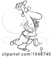Poster, Art Print Of Cartoon Black And White Outline Design Of A Swinging Golfer Getting Tangled In A Club