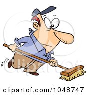 Poster, Art Print Of Cartoon Man Using A Push Broom