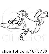 Royalty Free RF Clip Art Illustration Of A Cartoon Black And White Outline Design Of A Man Swan Diving by toonaday