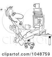 Royalty Free RF Clip Art Illustration Of A Cartoon Black And White Outline Design Of A Disgusting Customer Support Worker by toonaday