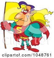 Royalty Free RF Clip Art Illustration Of A Cartoon Super Guy Holding A Flag