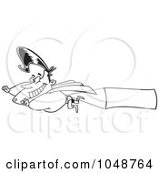 Royalty Free RF Clip Art Illustration Of A Cartoon Black And White Outline Design Of A Super Hero Flying A Sign Banner