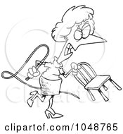 Poster, Art Print Of Cartoon Black And White Outline Design Of A Mean Businesswoman With A Whip