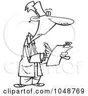 Royalty Free RF Clip Art Illustration Of A Cartoon Black And White Outline Design Of A Supervisor Filling Out A Survey by toonaday