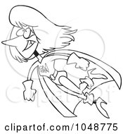 Royalty Free RF Clip Art Illustration Of A Cartoon Black And White Outline Design Of A Super Mom Flying