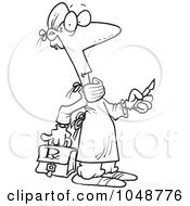 Cartoon Black And White Outline Design Of A Surgeon Holding A Scalpel