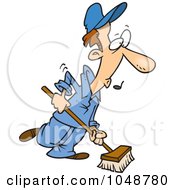 Royalty Free RF Clip Art Illustration Of A Cartoon Janitor Using A Push Broom by toonaday