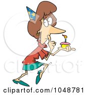 Poster, Art Print Of Cartoon Secretive Woman Holding A Birthday Cupcake