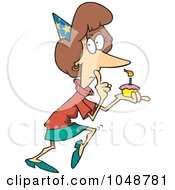 Royalty Free RF Clip Art Illustration Of A Cartoon Secretive Woman Holding A Birthday Cupcake by toonaday