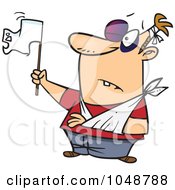 Royalty Free RF Clip Art Illustration Of A Cartoon Beat Up Man Surrendering by toonaday