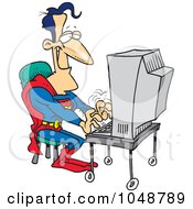 Royalty Free RF Clip Art Illustration Of A Cartoon Super Guy Using A Computer