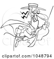 Royalty Free RF Clip Art Illustration Of A Cartoon Black And White Outline Design Of A Swinging Swashbuckler
