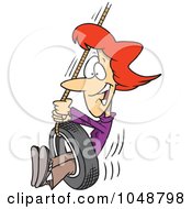 Cartoon Woman Playing On A Tire Swing
