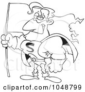 Royalty Free RF Clip Art Illustration Of A Cartoon Black And White Outline Design Of A Super Guy Holding A Flag by toonaday