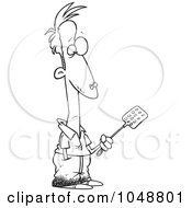 Royalty Free RF Clip Art Illustration Of A Cartoon Black And White Outline Design Of A Man Ready To Squish A Fly On His Nose by toonaday