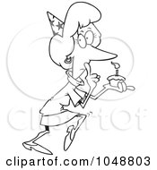 Poster, Art Print Of Cartoon Black And White Outline Design Of A Secretive Woman Holding A Birthday Cupcake