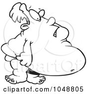 Poster, Art Print Of Cartoon Black And White Outline Design Of A Fat Man In A Speedo