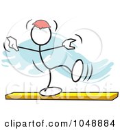 Royalty Free RF Clip Art Illustration Of A Stickler Balancing A Bean Bag On His Head On A Beam Over Blue by Johnny Sajem