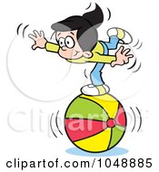 Royalty Free RF Clip Art Illustration Of A Little Girl Balancing On A Beach Ball by Johnny Sajem