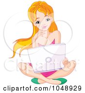 Royalty Free RF Clip Art Illustration Of A Girl Sitting On A Floor With A Laptop by Pushkin