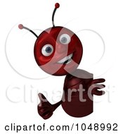 Royalty Free RF Clip Art Illustration Of A 3d Ant Looking Around A Blank Sign With A Thumbs Up