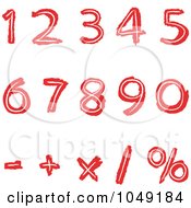 Digital Collage Of Red Hand Drawn Numbers And Math Symbols