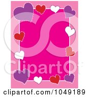 Border Frame Of Colorful Valentine Hearts Over Pink